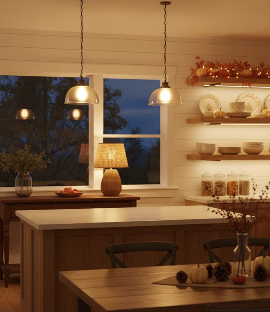 15. Harvest lighting and fixtures for cozy glow