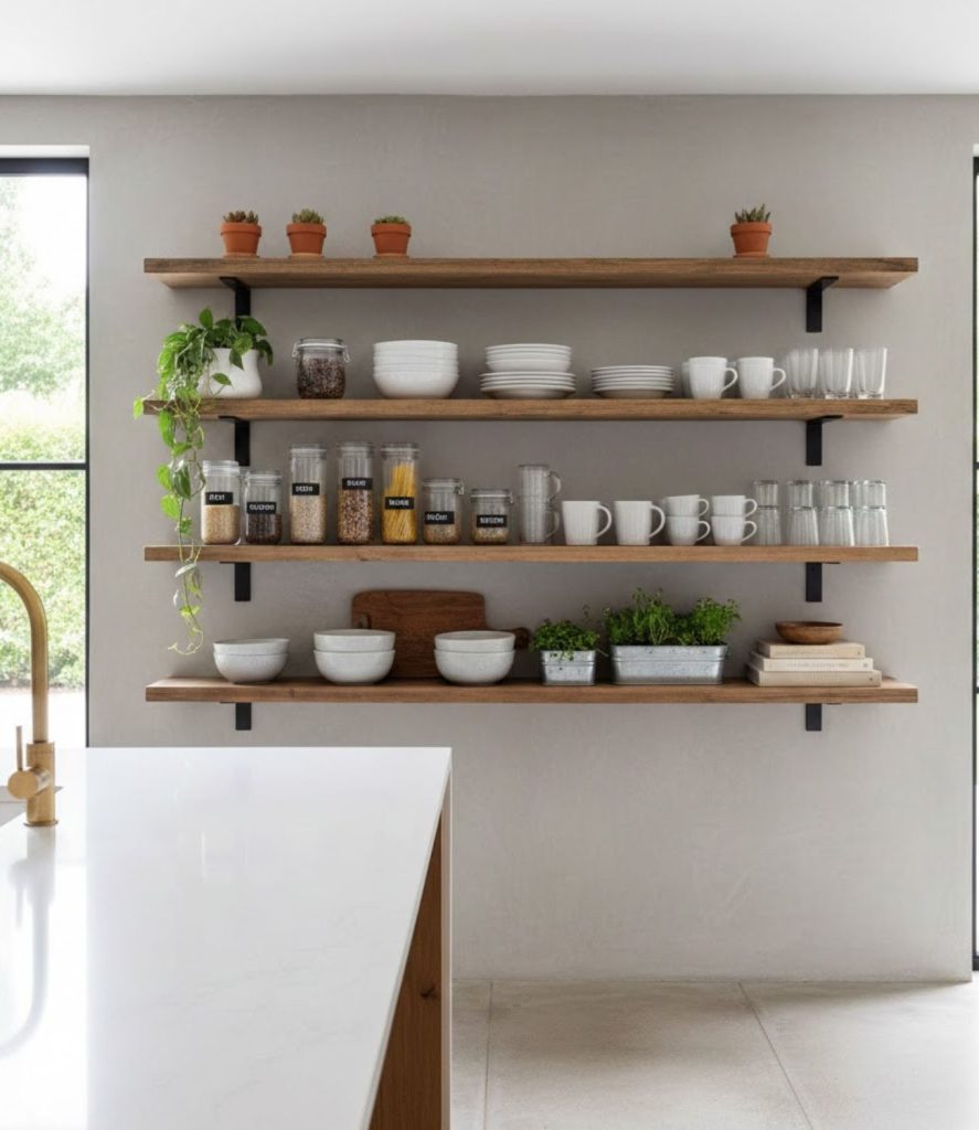 2. Open Shelving for Airy Appeal