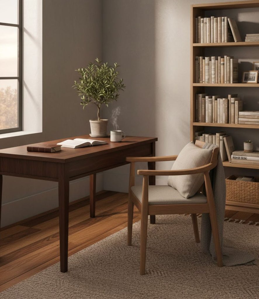 3. Wooden furniture for a grounded feel
