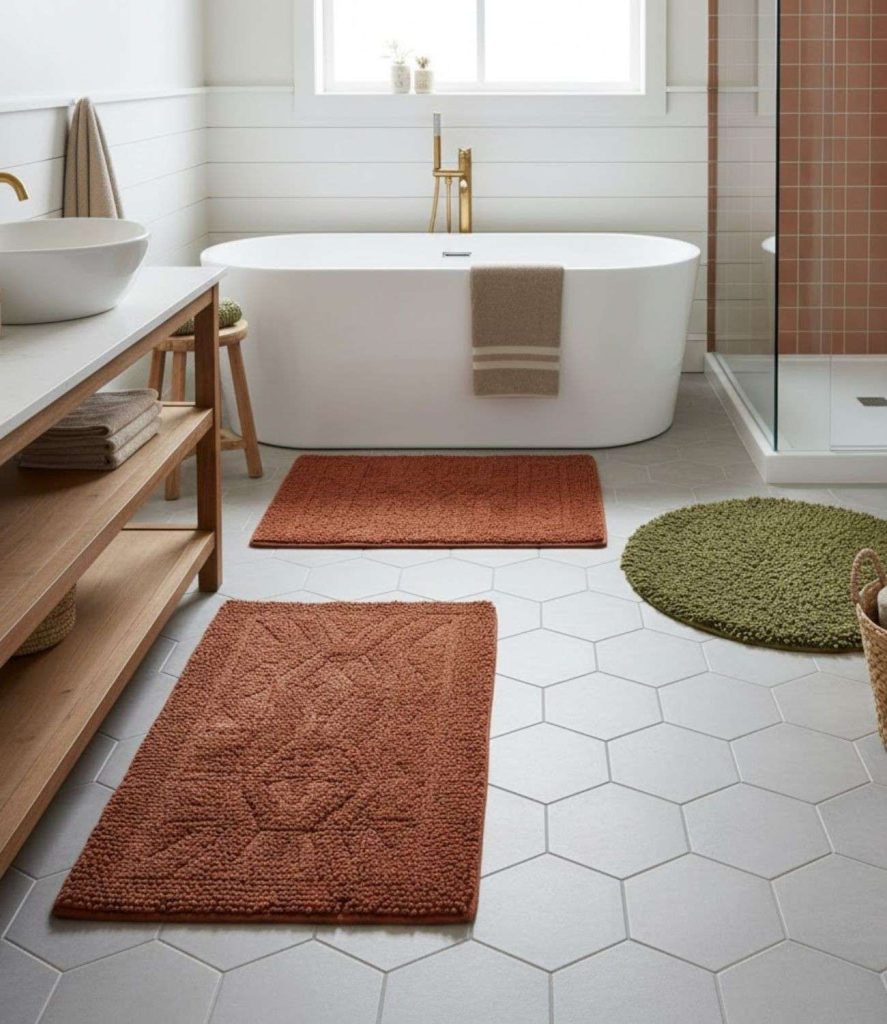 6. Earth-Tone Bath Rugs