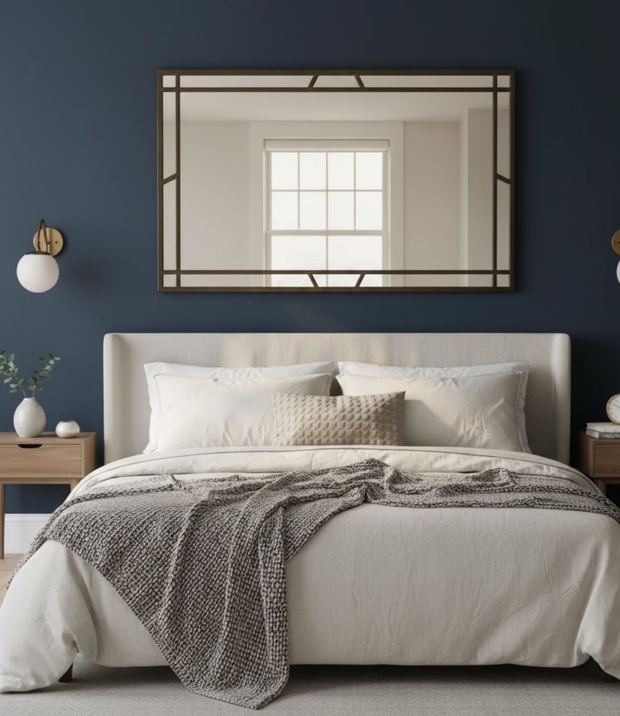 1. Large Statement Mirror Above the Bed