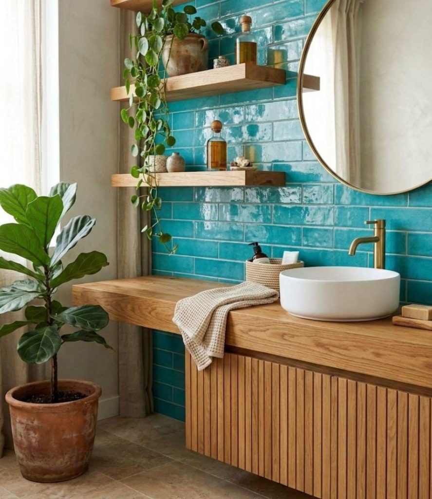 11. Turquoise and Natural Wood Blend