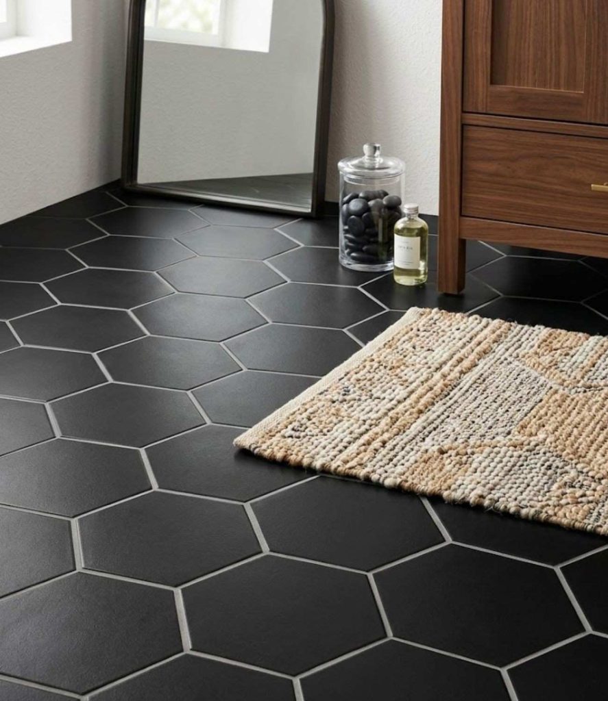 12. Black Hexagon Floor Tiles
