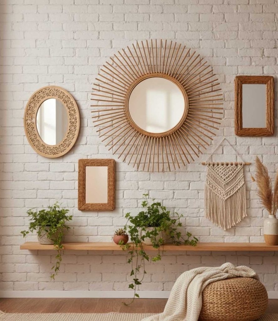 12. Boho Style Mirror Wall Decor