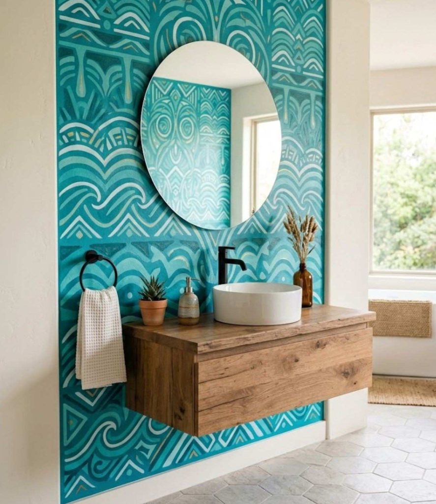 15. Turquoise Accent Wall Artistry