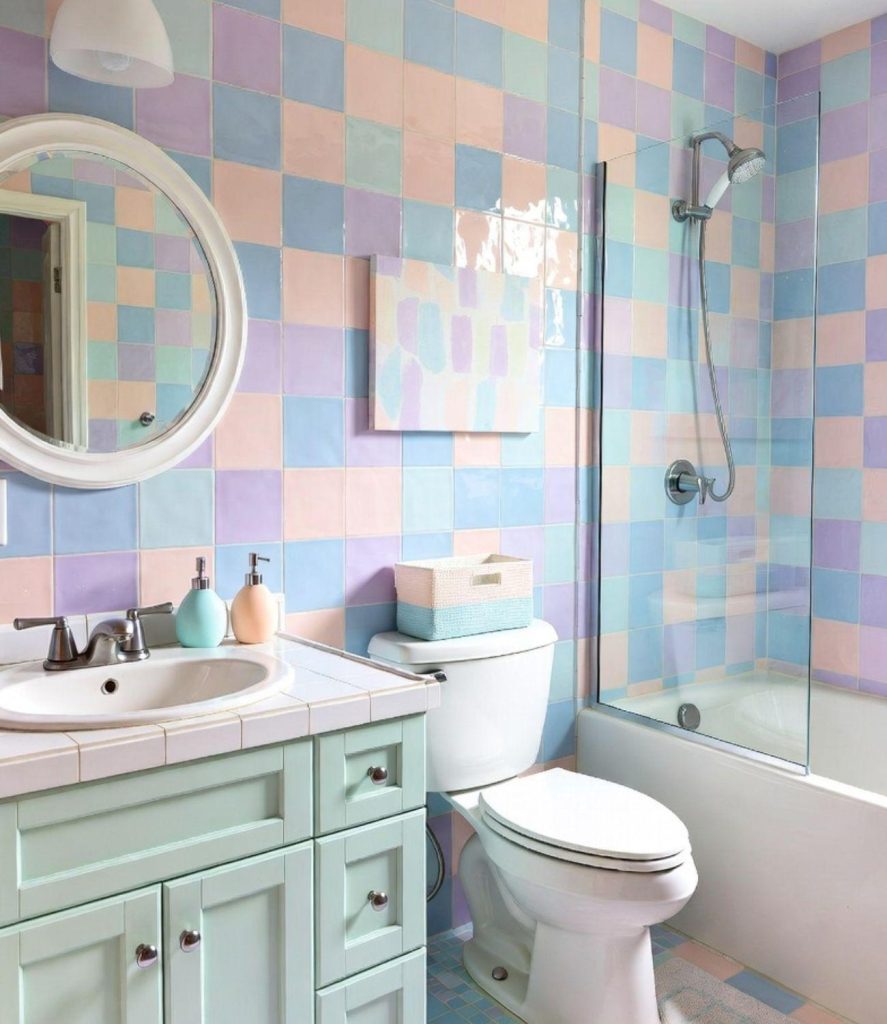 3. Cute Pastel Color Bathroom