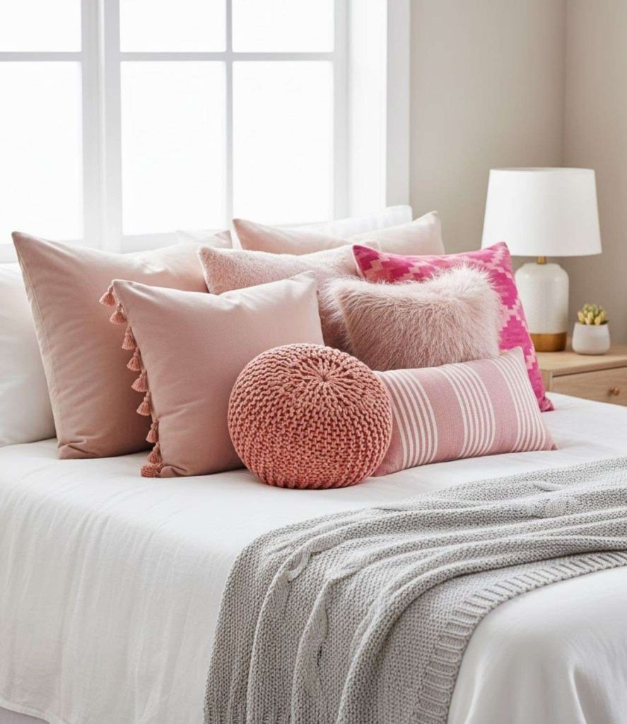 3. Decorative Pink Throw Pillows for Effortless Style