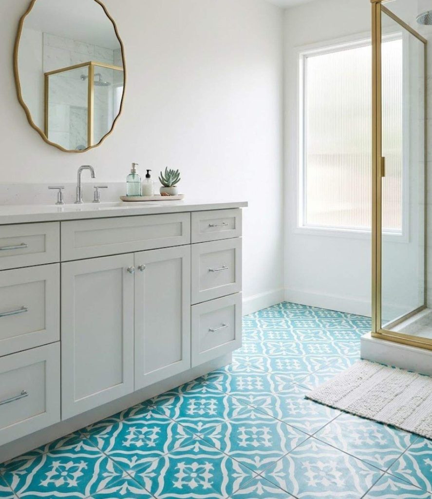 3. Turquoise and White Contrast Flooring