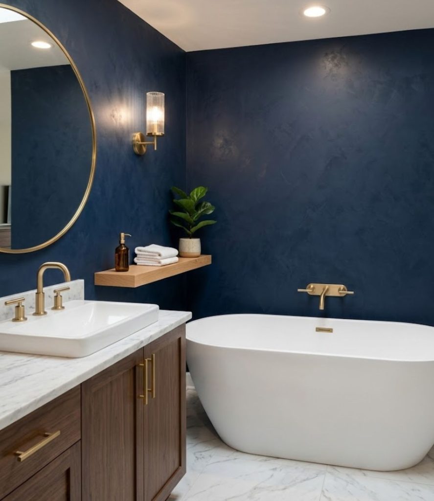 4. Deep Navy Blue Accent Wall