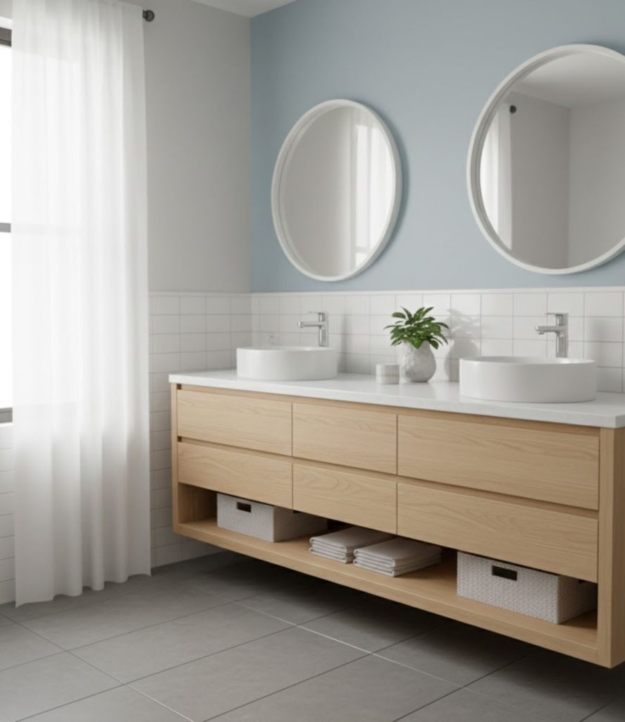 7. Light Wood Bathroom Furniture