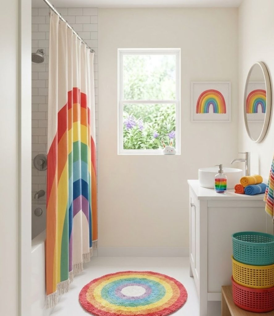 7. Rainbow Bathroom Decor