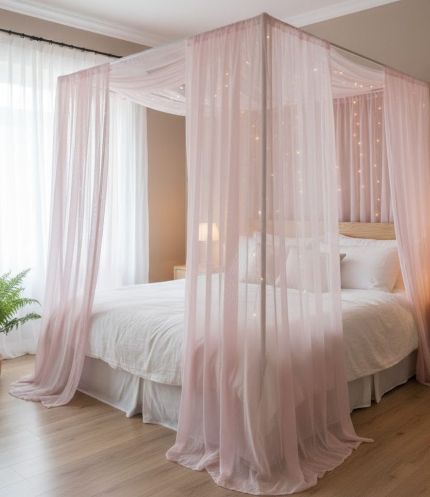 8. A Pink Bed Canopy for a Dreamy Look
