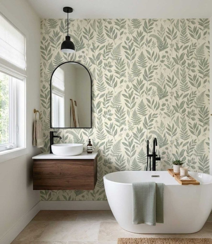 8. Sage Green Wallpaper Accent Wall