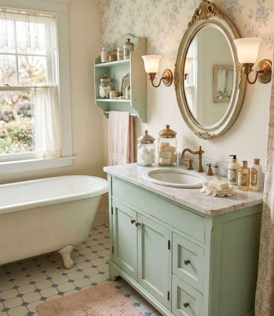 8. Vintage Style Girls Bathroom