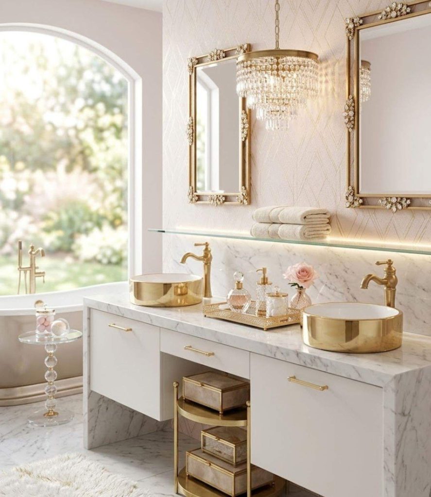 9. Glam Girls Bathroom Decor