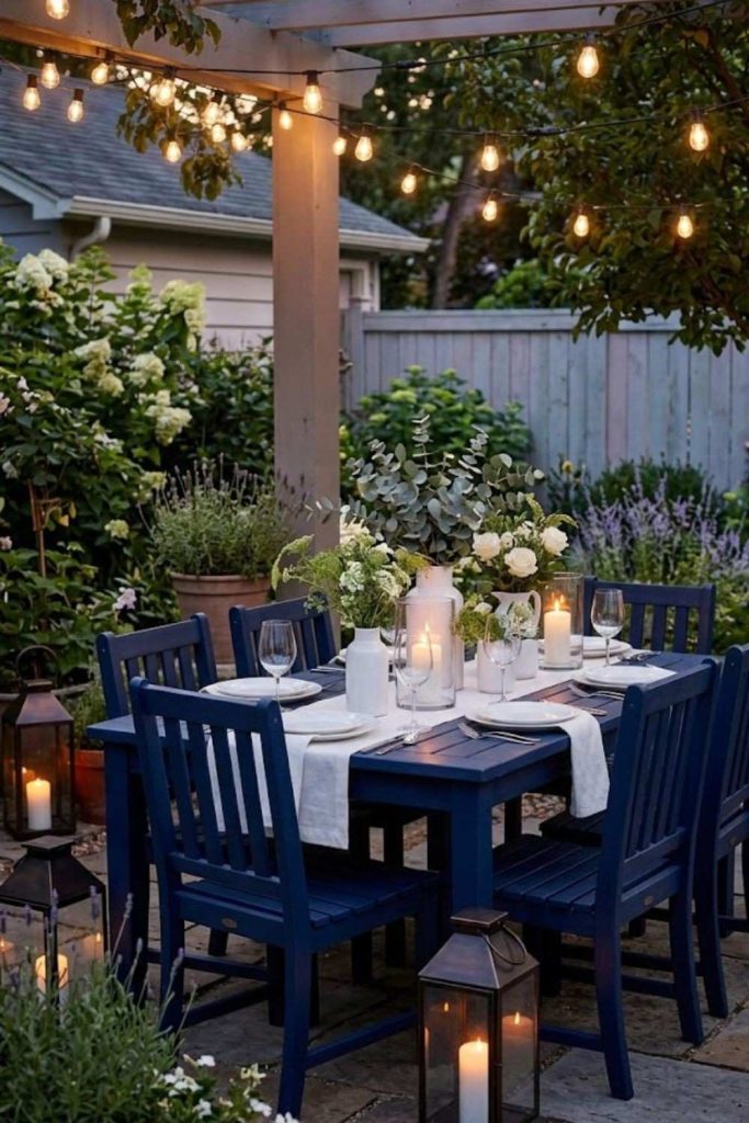 3. Navy Outdoor Dining Set for Elegant Outdoor Meals