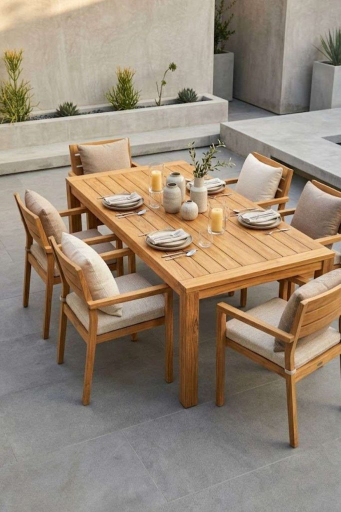 1. Teak Dining Set with Minimalist Design